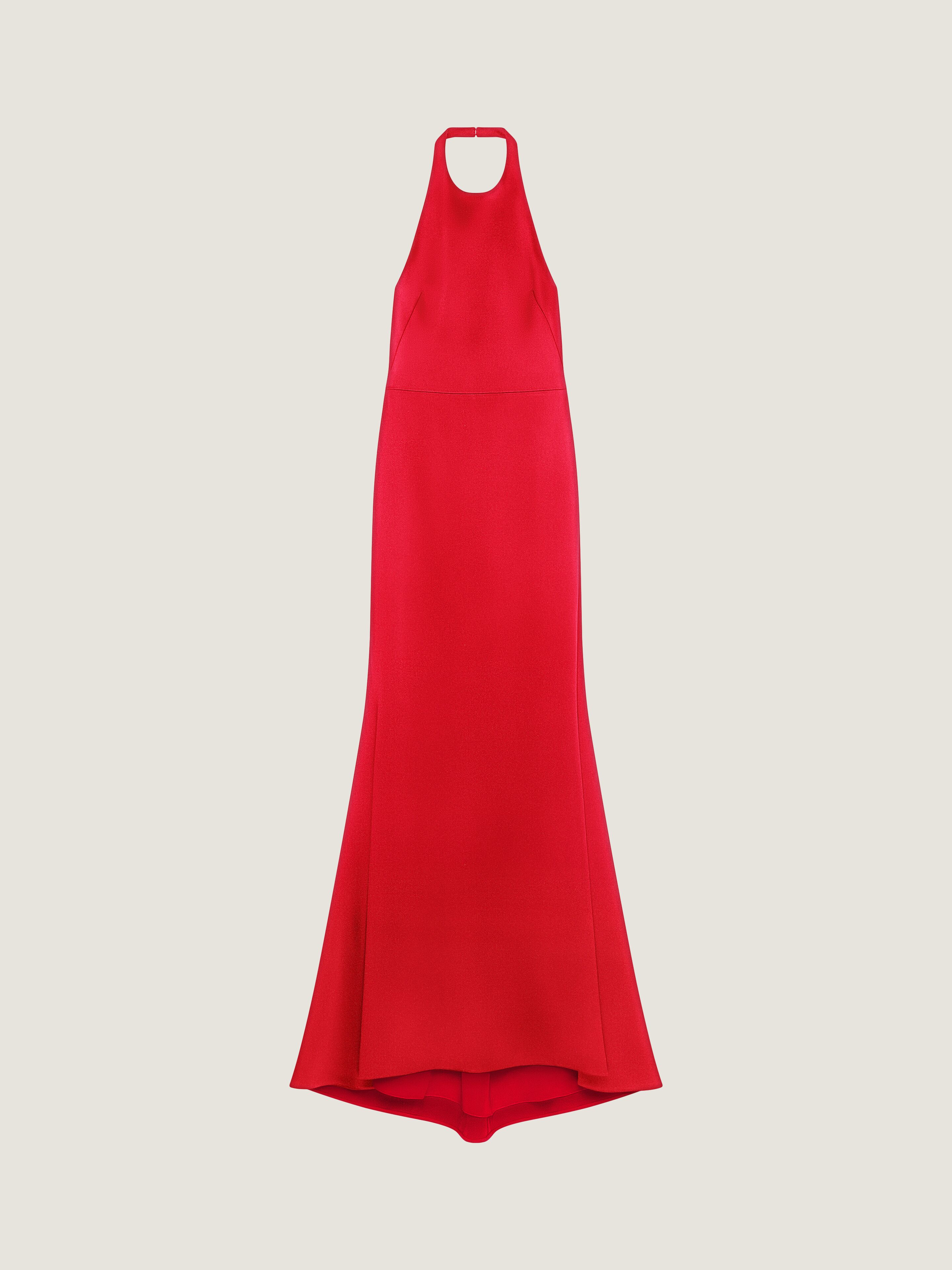 Halter neck dress in crepe and satin